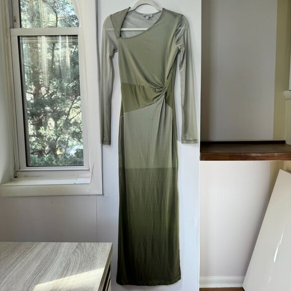 Saemdi Mesh Maxi Long Sleeve Dress Green Small - Picture 5 of 17